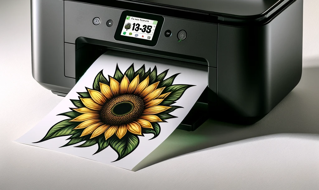 a printer printing a colorful sunflower sticker.